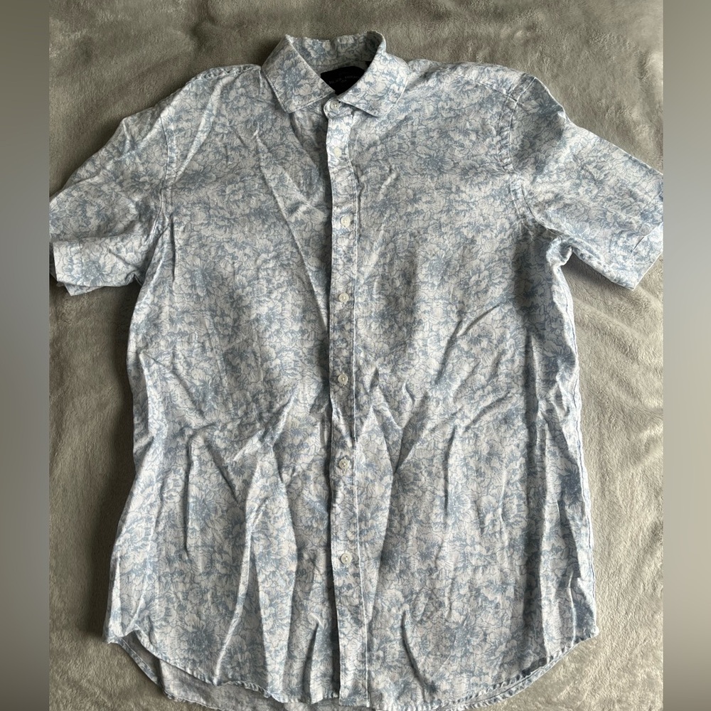 BLACK BROWN 1826 LINEN BUTTON UP DRESS SHIRT